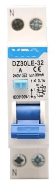 IFXAVJWSQ Disjoncteur à Courant résiduel AC 1P 230V 10A 16A 20A 25A 32A, disjoncteur différentiel, Interrupteur de sécurité DZ30LE-32(10A)