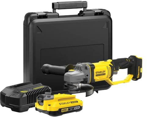 STANLEY FATMAX V20 Cordless 125mm Angle Grinder, Includes 2.0Ah Li-Ion Battery, 2A Charger and Kit Box, 18V, SFMCG400D1K-GB
