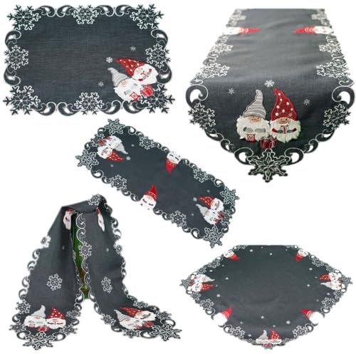 texpot Tischläufer 40 x 140 cm dunkelgrau Wichtel Weihnachten Winter Deko