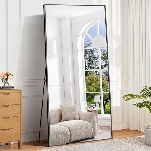 BONEWEI Ganzkörperspiegel 192 x 85 cm, Rechteckiger Standspiegel mit schwarzem Aluminiumrahmen, Groß Wandspiegel Bodenspiegel für Schlafzimmer, Eingangsbereich, Flur, Heimdekorationn