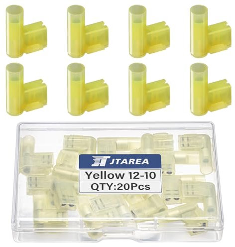 JTAREA 90 Degree 4-6 mm² Flag Insulated Female Terminal Nylon Fully Insulated Connectors 12-10 AWG Flat Connector Cable Lugs Blade Receptacles Wire Connector Cable Lug (Yellow 20)