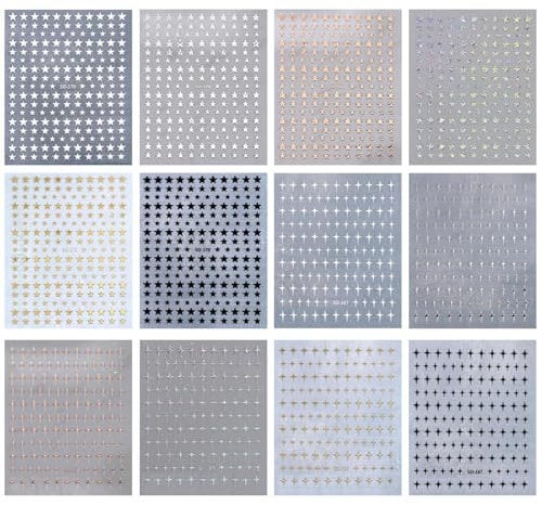 12pcs Star Nail Stickers,Nail Art Stickers Self-Adhesive,Nail Art With Silver Nail Supplies for Nail Art Nail Stencils for Nail Art and Star Nail Art Decoration Accessories