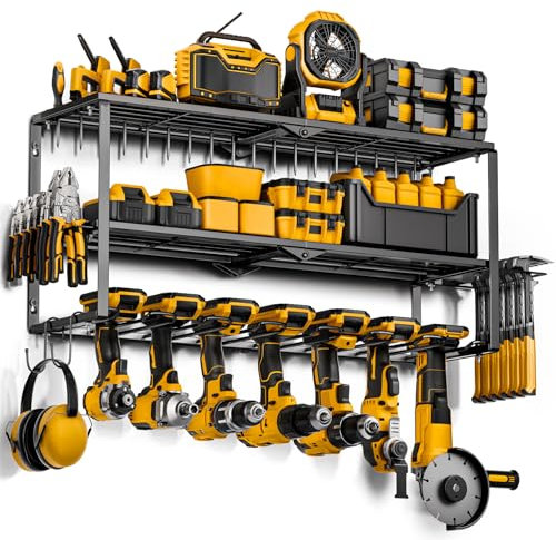 Power Tool Organizer Wall Mount for Tool Storage - 7 Drill Holder 3 Layers Tool Rack 150Lbs Load Tool Holder and Storage Rack for Garage Storage,Tool Organizers,Garage Wall Organizer,Gifts for Men