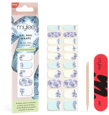 Mylee Gel Nail Wraps [Amalfi Dreams] – 10 Pre-Cured Gel Stickers for Instant Mani – No Lamp Needed, Chip-Resistant, Glossy Finish, Lasts Up to 14 Days – Easy to Apply, Vegan & Cruelty-Free