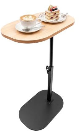CHERIPOLI 45-80 cm Einstellbare Höhe C Mobiler Schreibtisch, Holz Beistelltische, C-Form Laptoptisch Kaffeetisch, Couchtisch Klein für Wohnzimmer Sofa Couch (Holz)