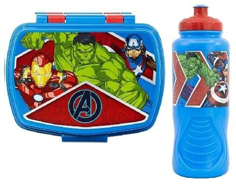 ILS I LOVE SHOPPING Set Pranzo Scuola 2 Pezzi Portamerenda e Borraccia in Plastica Bambini Bambino Merenda Launch Box - BPA Free per Avengers Hulk