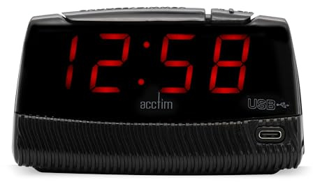 Acctim Wade LED Red Display Digital Alarm Clock with Smart Connector® Technology in Black