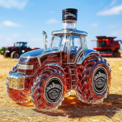 Art Statue - 300ML Whiskey Decanter Bottle, Tractor Shape Whisky Wine Bottle Sculpture, Premium Glass Whisky Decanter Ornaments, Farm & Truck Enthusiast Gift, Home Bar Statue(C)