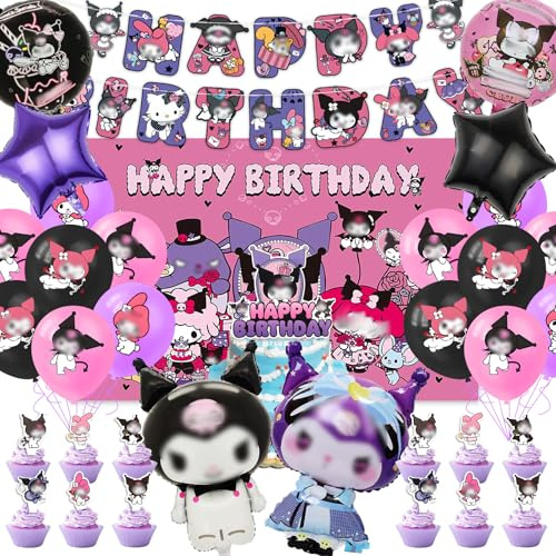 39 Stück Geburtstagsdeko Set, Cartoon Kindergeburtstag Deko, Cute Folienballon Geburtstag Dekoration Set für Kinder Mädchen Themenpartys Dekorationen