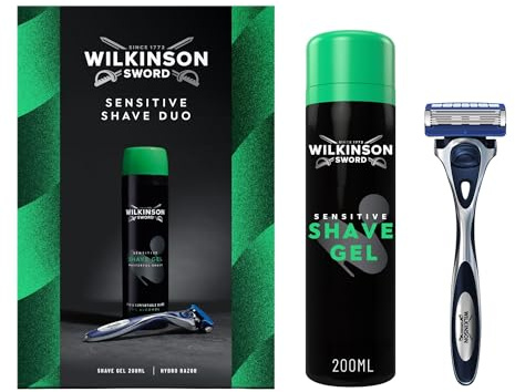 Wilkinson Sword Sensitive Shave Duo Gift Set for Men. Hydro 5 Razor, Sensitive Shave Gel 200ml, Shave Regime Set for Men