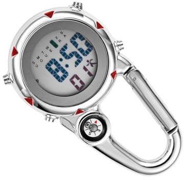Milisten Clip Uhr mit Karabiner, Quarzuhr aus Edelstahl und Glas, Rot | Stoßfest, mit Anzeige für Zeit und Kalender, Alarmfunktion, für Innen und Außen