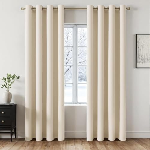 MIULEE Verdunklungsvorhänge Vorhänge Blickdicht 2er Set 225 cm Lang, Gardinen Ösen Abdunkelnde Vorhänge Wohnzimmer Schlafzimmer, Fenster Gardine Verdunkelung Thermovorhang, Cremeweiß