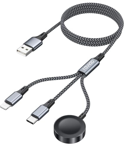 RAVIAD 3 en 1 Cargador Apple Watch, 1.2M Cable Cargador iPhone Cargador | Múltiple USB con Cargador para Apple Watch, USB C y Lightning para iWatch Ultra/SE/11/10/9/8/7/6/5,iPhone