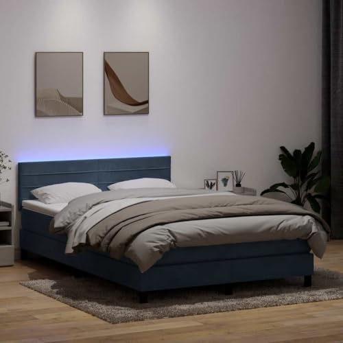 Owoxanthellate Boxspringbett 140x220 cm Dunkelgrau Samt mit LED & Taschenfederkernmatratze Höhenverstellbares Kopfteil Modernes Design für Schlafzimmer & Gästezimmer