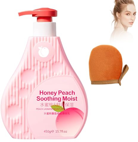 Pfirsichduft Bodylotion, Intensive Feuchtigkeitspflege Lotion mit Fruchtigem Duft für Weiche und Geschmeidige Haut, Zart Duftende Hautpflege nach dem Duschen für Tägliche Feuchtigkeitsversorgung, 450g