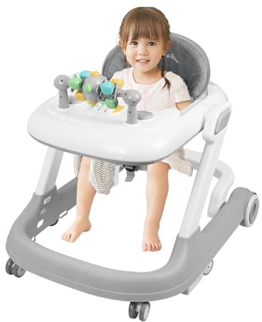 Lauflernhilfe Babywalker und Lauflernwagen, Laufwagen Baby Walker für Kinder, Gehhilfen, Höhe einstellbar, mit Musikfunktion (60 * 55 * 70cm Grau)