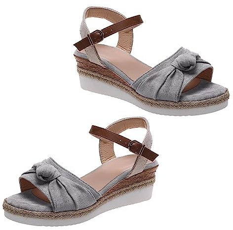 Sandali Donna Zeppa Zeppe Estive Ortopedici Comoda Sandali con suola in corda Bowknot da donna Scarpe da leggere con suola spessa a bocca di pesce Borchie Scarpe Zeppa