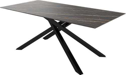 DELIFE Outdoortisch Edge 200x100 cm Keramik Laminam® Noir Desir Braun Kreuzgestell Rechteck Schwarz