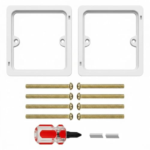 LUCTHY 2 Pack 10mm 1-Gang Socket Spacer Rings with 50mm Screws, White | Single light switch spacer for 1-gang sockets and switches, adding 10mm wall box depth. Square