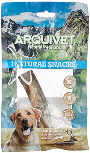 ARQUIVET Mezzo Corno di cervo - Corno da masticare per cani ecologico - Corno di cervo per cane - Corno da masticare naturale - Corno di cervo raccolto autunnale - S - 25-50 g