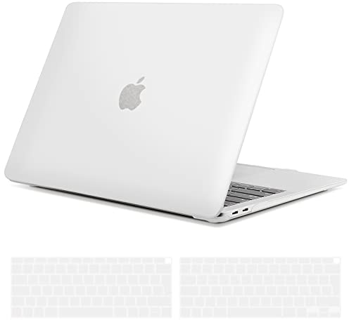 TECOOL Hülle für MacBook Air 13 Zoll Retina 2021 2020 2019 2018 (M1 A2337/A2179/A1932), Ultradünn Schutzhülle Hartschale Matt Case + EU Tastaturschutz für neu Mac Air 13 mit Touch ID, durchscheinend