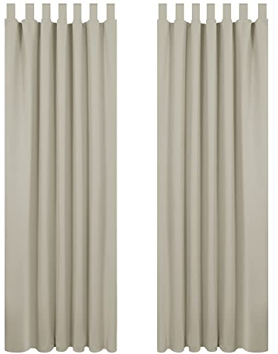 Deconovo Blickdichte Gardinen mit Schlaufen Verdunkelungsgardinen Dicke Thermogardine Kälteschutz warm Hitzeschutz, 260x140 cm(HöhexBreite) cm, Hellbeige, 2er Set