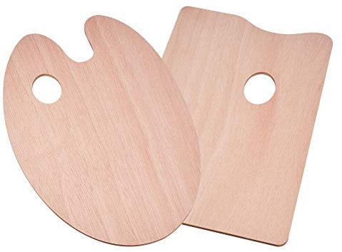 WANDIC Painting Palette, Set of 2 Wood Reusable Oil Paint Palette with Hole Pallet Board for Watercolor Oil Drawing Art Painting Gift