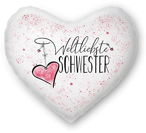 Familie-Kissen mit Spruch für die Weltbeste Schwester Herzkissen - Kissenbezug inklusive Kissen/Verwandte/Geschenk-Idee/Liebling/Kinder/Herz-Kissen / 100% Polyester