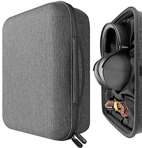 Geekria Shield Case for Large Sized Over-Ear Headphones, Replacement Protective Hard Shell Travel Carrying Bag with Cable Storage, Compatible with ATH-AWKT, SONY MDR-Z1R (Dark Grey)