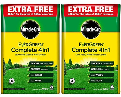 Fertiliser Miracle Gro Evergreen Complete 4 in 1 Lawn Food Weed Killer Moss Killer 400m² (2 Packs)