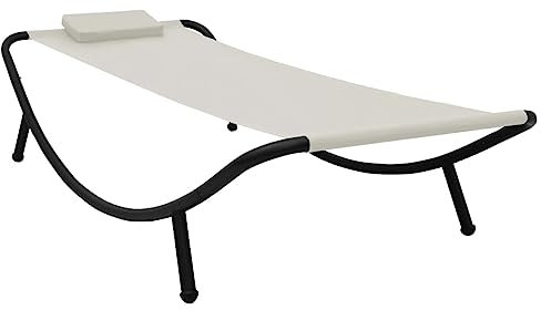 vidaXL Gartenbett mit Kissen 1 Person Sonnenliege Gartenliege Relaxliege Strandliege Freizeitliege Liege Gartenmöbel Creme 200x90cm Stahl