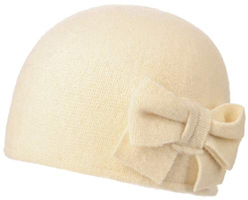 Barascon Calima Damenmütze Rundliche Wintermütze aus Wolle mit Schleifenapplikation Made in EU Herbst Winter cremeweiß One Size