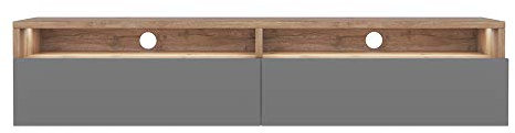 Selsey REDNAW - TV-Schrank/modernes TV-Board für Wohnzimmer, stehend/hängend, 140 cm breit (Wotan Eiche Matt/Grau Hochglanz mit LED)