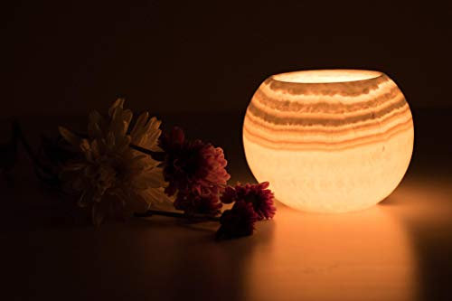 Maison Zoe Alabaster Steinlampe - Tischlampe kleine Kugel form perfekt für Wohnzimmer - handgeschnitzte Nachttischlampe Schlafzimmer - Kinderzimmer ~ 1.5 Kilos