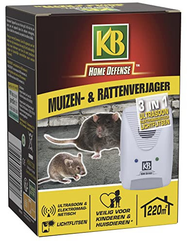 KB HOME DEFENSE HDULT220 - Répulsif Rats et Souris 3 en 1 avec Ultrasons, Ondes Electromagnétiques et Flash Lumineux 220 m² - Action permanente et sans accoutumance - pour 220 m² = Grandes Surfaces