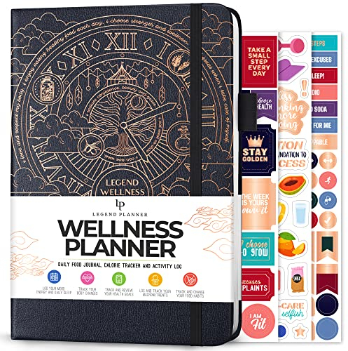 Legend Wellness Planner & Food Journal - Tägliches Diät- & Gesundheitstagebuch mit Gewichtsverlust, Messung & Übung Tracker - Lifestyle & Ernährung Tagebuch - Hält 6 Monate, A5 Größe - Mystic Gray
