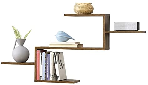 [en.casa] Étagère Murale Stylée Meuble Mural Design à 5 Surfaces de Rangement Capacité de Charge 6 kg Panneau de Particules Mélaminé 104 x 15 x 50 cm Effet Bois Foncé