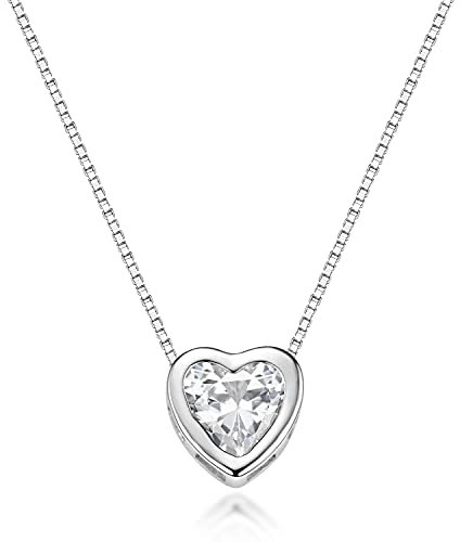 MATERIA by Matthias Wagner Herzkette Silber 925 - Damen Halskette mit Zirkonia rhodiniert 41-46cm CO-49