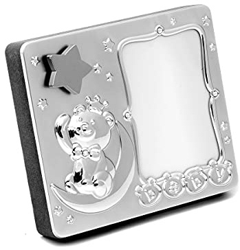 Brillibrum Design Bilderrahmen mit Spieluhr versilbert Taufgeschenk Baby Foto Andenken Babyspieluhr Einschlaflied Twinkle Little Star (Gravur bis 15 Zeichen)