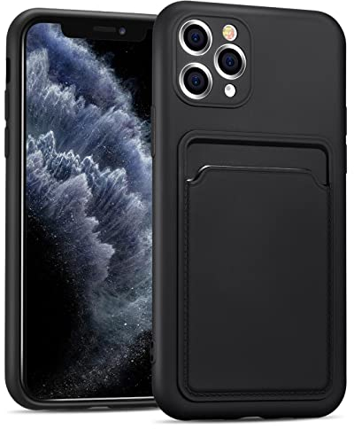 Verco Handyhülle für iPhone 11 Pro Max Case Silikon, Handy Cover mit Kartenfach Dünne Schutzhülle für iPhone 11 Pro Max Hülle - Schwarz