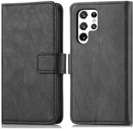 iMoshion Bookcase Hülle kompatibel mit Samsung Galaxy S22 Ultra– Luxuriöse Handyhülle – Handytasche in Schwarz [Mit Ständer, Platz für 3 Karten, Magnetverschluss]