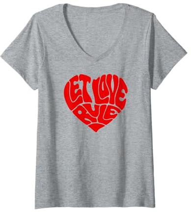 Damen Lenny Kravitz Let Love Rule Red Heart T-Shirt mit V-Ausschnitt