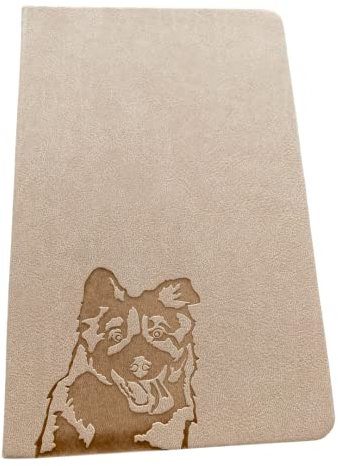 A5 Hardcover Border Collie Notebook - PU Leather, 100gsm Lined Pages, Bookmark, Notebook or Journal (Beige)