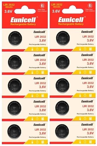 10 x LIR2032 Li-Ion Rechargeable 3,6V Akku Knopfzelle CR2032 wiederaufladbar