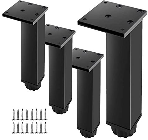 Möbelbeine Schwarz/Silber,Tischbeine Metall 10cm 15cm 20cm 25cm 30cm 35cm 40cm,Verstellbare Möbelfüße,Sofaschreibtisch Schränke Stützbeine,Diy Ersatz Möbelfüsse,4 Stück Tischfüße,Black-10cm/3.94in