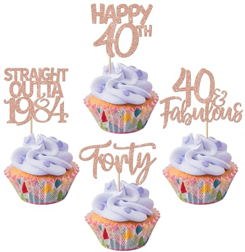 24 Stück 40th Geburtstag Tortendeko Straight Outta 1985 Cupcake Toppers Forty Awesome Since 1985 Cupcake Picks 40 fabelhafte Tortendekorationen für 40. Geburtstag Rosegold