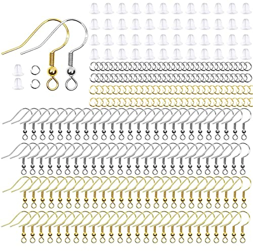 300 Stück Ohrringhaken Machen Set, 925 Ohrring Haken Versilbert Ohrhaken Versilberter Ohrhänger Ohrringe Selber Machen Ohrhaken Biegeringe für DIY Gifts Ohrringen Zubehör (Silber/Gold)