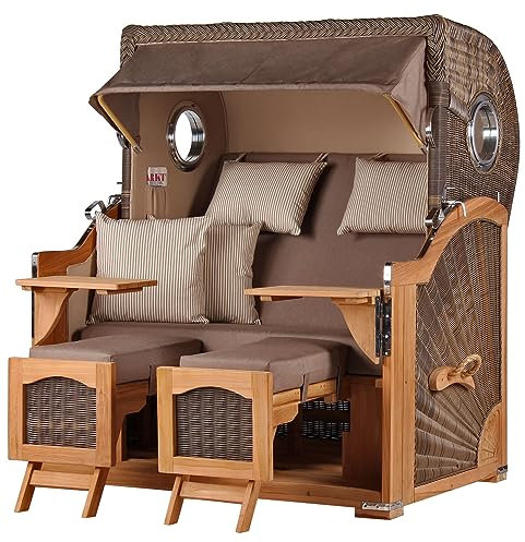 bene living Strandkorb-Set Ammersee 2,5-Sitzer Teak - PE grau - Modell 534 - Liftersystem