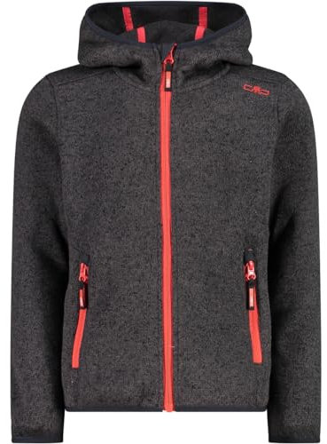 CMP - Kinder-Knit-Tech-Jacke Con Consistente Cappuccio, Nero-Campari, 152