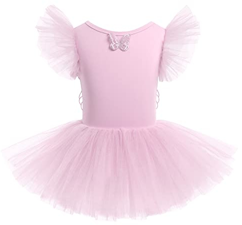 Mädchen Ballettkleidung Kinder Ballett Tanz Kleid Tütü Rock Tinkerbell Feen Kostüm Ballettkleid Bodysuit Ballettanzug Baumwolle Balletttrikot Tanzoutfit Tanzkleid Turnanzug Trikot Rosa 5-6 Jahre
